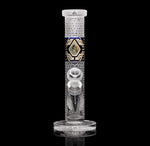 12-Inch Straight Tube Milkyway Bong – Bio-Tech Collection dark blue and silver frit glass design with ergonomic grip and ice-restriction feature.