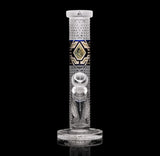 12-Inch Straight Tube Milkyway Bong – Bio-Tech Collection dark blue and silver frit glass design with ergonomic grip and ice-restriction feature.