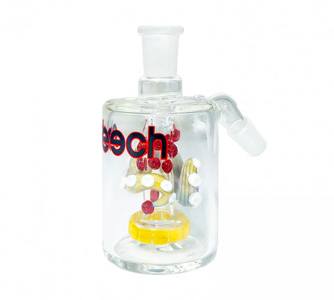 5-inch Cheech glass ash catcher with a colorful showerhead percolator, 14mm male joint, and 45-degree angle for efficient smoke filtration and stylish design.

