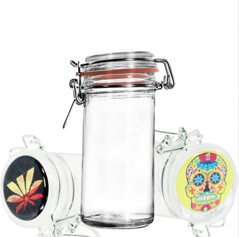 GLASS JAR WITH AIRTIGHT CLAMP 3.5 IN/ 75ML