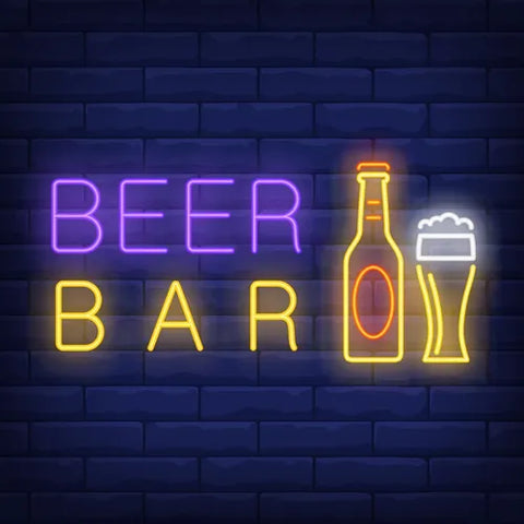 Beer & Bar with Bottle & Glass Neon