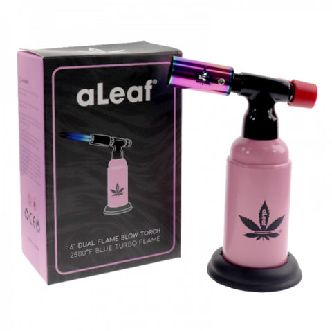 ALEAF 6-inch Dual Flame Blow Torch with adjustable heat, refillable butane tank, precision flame control for cooking, welding, jewelry making, and more.