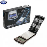 AWS IDOL-100 Digital Pocket Scale – Compact 100g x 0.01g precision scale with backlit LCD, stainless steel tray, and flip-top cover for portability and convenience.