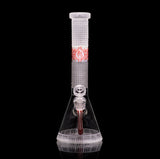 Bio-Tech Collection Bio-Grid 15-Inch Beaker Bong – Milkyway red and white frit glass bong with Orbit bowl and heart and brain motifs.