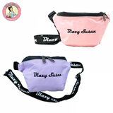 Blazy Susan Fanny Bag in pink and purple colors with adjustable straps, perfect for storing accessories and smoking essentials.