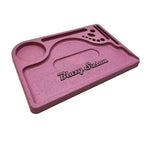 Pink Blazy Susan hemp plastic rolling tray featuring multiple compartments for organizing rolling tools, stylish and eco-friendly