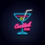 Vibrant LED neon sign featuring a cocktail glass with a straw and text "Cocktail Bar," perfect for bar decor and nightlife ambiance.