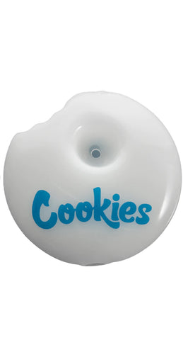 Close-up of the Cookies Cookie Bite Hand Pipe showcasing its innovative design and logo.