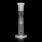 Crystallized Milkyway Straight Tube – 12-inch dark blue and silver frit glass bong, featuring double-layer sandblast and signature heart icon.