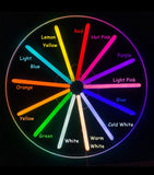 LED neon sign color options chart with vibrant dumbbell lighting