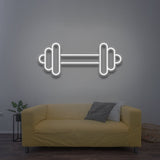 White dumbbell LED neon sign for modern fitness space decor