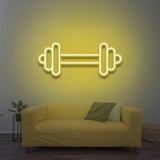 Yellow dumbbell LED neon sign for workout room and gym decor