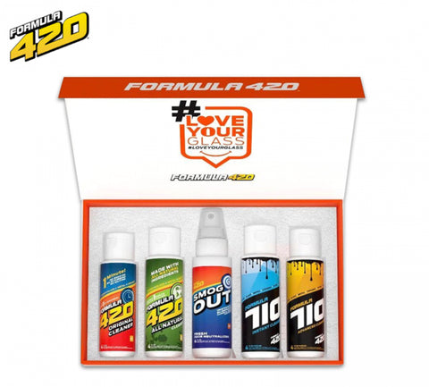 Formula 420 Limited Edition 5 Pack Gift Set – Includes Original Cleaner, All Natural Cleaner, 710 Advanced Cleaner, 710 Instant Cleaner, and Smog Out Odor Neutralizer, 4oz each.