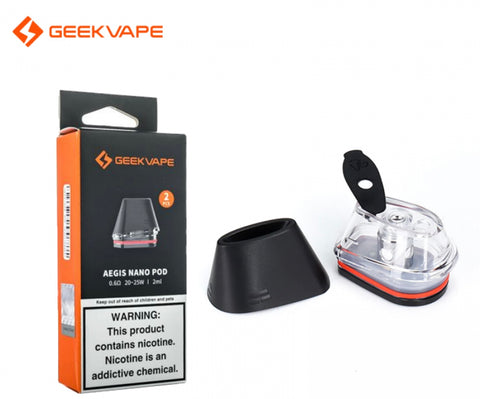 Geekvape Aegis Nano Replacement Pods 2ct pack with black design and transparent pod container, for Aegis Nano devices






