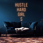 LED neon sign reading "Hustle Hard Girl $" designed for bedroom or office decor, empowering and stylish for modern spaces.