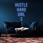 Hustle Hard Girl motivational LED neon sign - perfect for inspiring decor in home offices, bedrooms, or living rooms, featuring sleek and vibrant design.