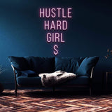 Hustle Hard Girl Neon Sign - LED wall decor for home or office, motivational and stylish lighting for hardworking boss babes, perfect for bedrooms or offices.