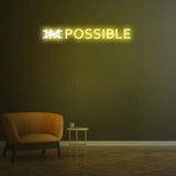 Impossible LED neon sign in radiant yellow, perfect for motivational decor at home, gym, or office, with durable and long-lasting design.