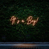 It's a Boy! orange LED neon sign – fun and vibrant decor for baby showers and nurseries, adding a playful touch to your event.