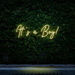 It's a Boy! yellow LED neon sign – vibrant and trendy decor for baby showers and nursery celebrations, creating lasting memories.