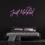 Just Married LED neon sign in pink – beautiful and soft lighting for weddings or honeymoon suites, perfect for romantic settings and home displays.