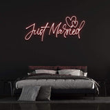 Just Married LED neon sign in red – vibrant and eye-catching decor for weddings, honeymoon suites, or anniversary celebrations, with custom color options.