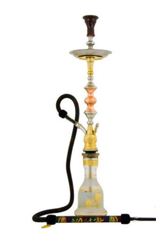 Khalil Maamoon 35-inch Zuhreiah Sabak Red single hose hookah with two doors, featuring a traditional design in assorted colors for premium hookah sessions.