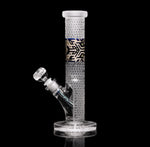 Milkyway 12-Inch Straight Tube – Bio-Tech Collection bong with dark blue and silver frit design, ergonomic grip, and ice restriction.