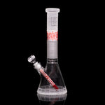 Milkyway Bio-Grid Beaker Bong – 15-inch frit glass design with heart and brain icons, 19mm joint, and included Orbit bowl and stem.