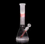 Milkyway Bio-Grid Bong – 15-inch beaker design with white and red frit glass, 19mm joint, and heart and brain icons from the Bio-Tech Collection.