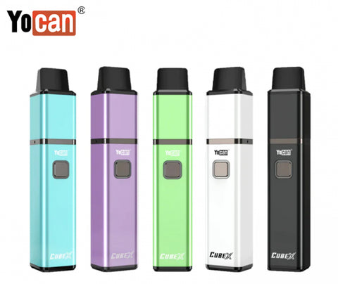 Yocan Cubex wax vaporizer in multiple color options for efficient and portable concentrate vaping experience.