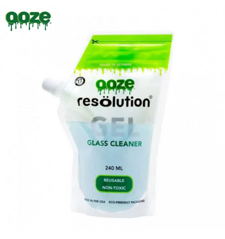 Ooze Resolution Gel Glass Cleaner 240ml, non-toxic, alcohol-free solution for cleaning resin and tar from glass bongs, rigs, and bowls without residue.