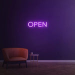 "LED 'Open' neon sign for storefront décor, creating a vibrant and inviting atmosphere for customers.