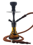 Pharaohs Kaya Hookah with a single hose, durable glass base, and 13.25-inch height, shipped in Pharaoh's branded carton box.