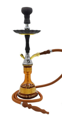 Pharaohs Troika 22 Inch Single Hose Hookah in Black with a durable glass base, 72-inch washable silk hose, and push-on design.