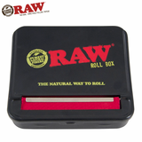 "RAW Automatic Roll Box 79mm – adjustable cigarette roller for perfect smokes every time, with premium black chrome finish and RAW logo.