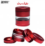 RYOT x Chocolate 4-Piece Multi Chamber Grinder – High-quality herb grinder with sharp diamond teeth, pollen collection chamber, and magnetic closure for efficient grinding and smooth use.