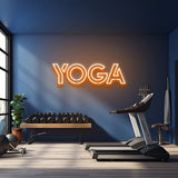 yellow yoga LED neon sign illuminating a fitness room for a vibrant and modern gym decor.